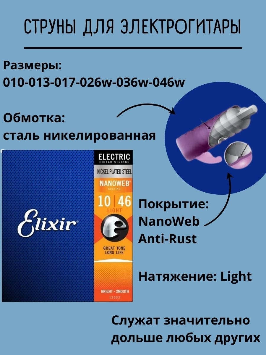 Elixir 12052 струны для электрогитары anti rust nanoweb light фото 75