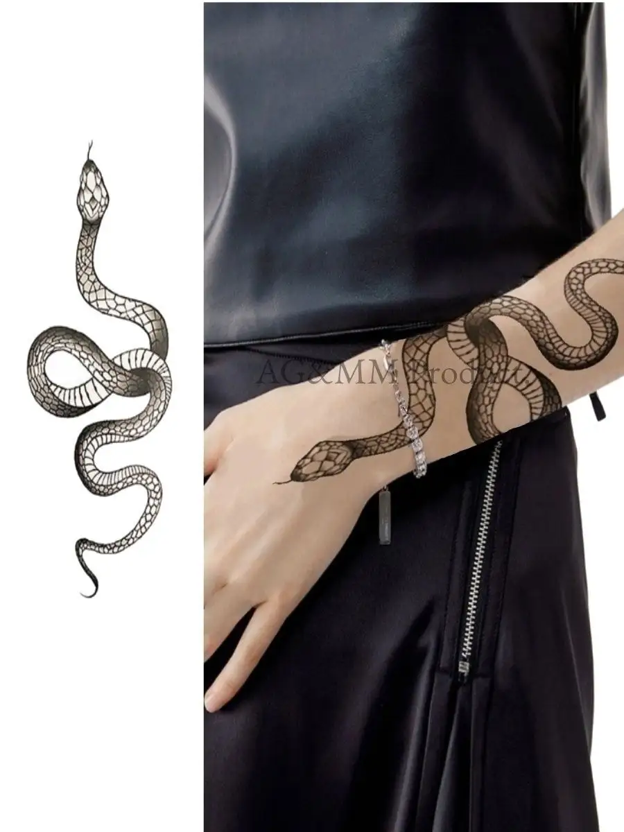 Татуировки переводные взрослые Тату большие Череп Розы Змея