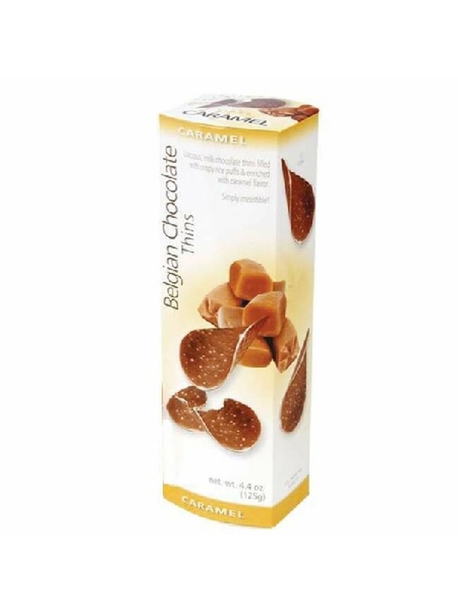 Шоколадные чипсы Belgian Milk Chocolate thins-Caramel 80g