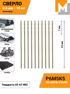 Сверло по металлу 0,6 мм - 10 шт Р6М5К5 кобальтовое