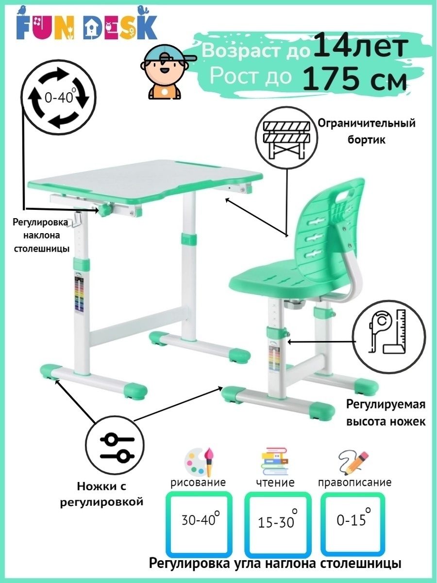 Комплект парта+стул трансформеры FUNDESK omino Green инструкция по сборке