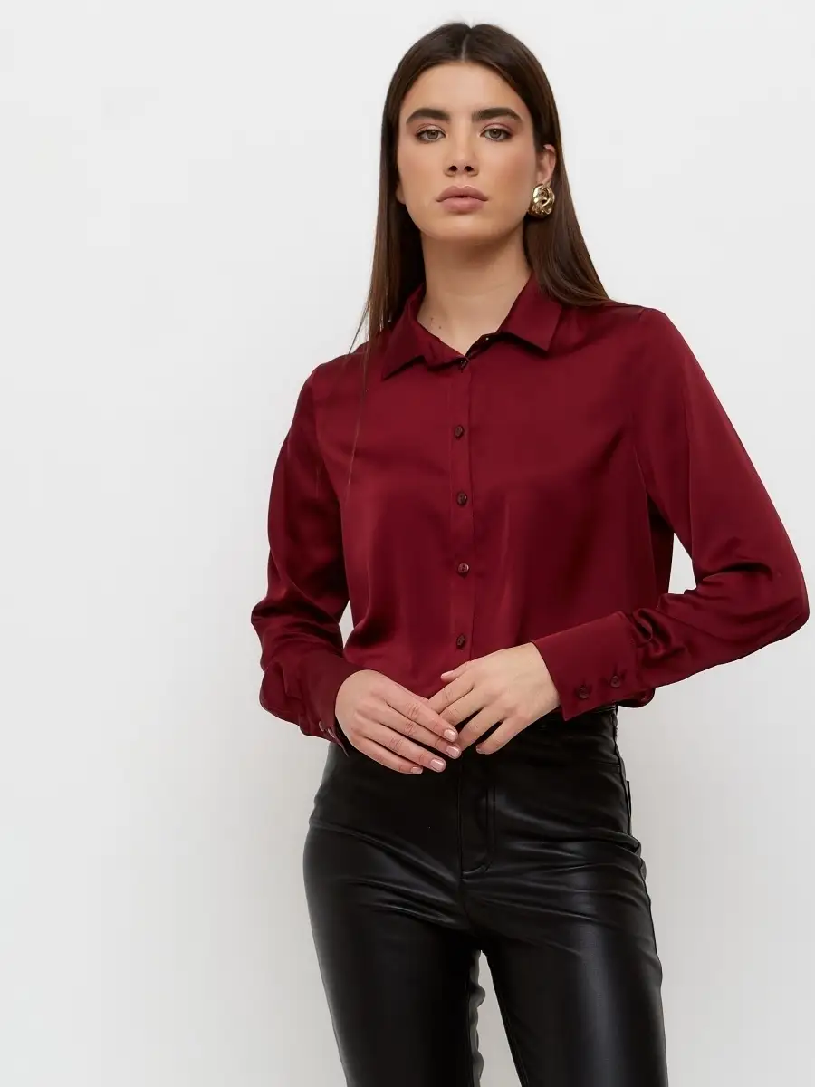 Бордовая шелковая блузка