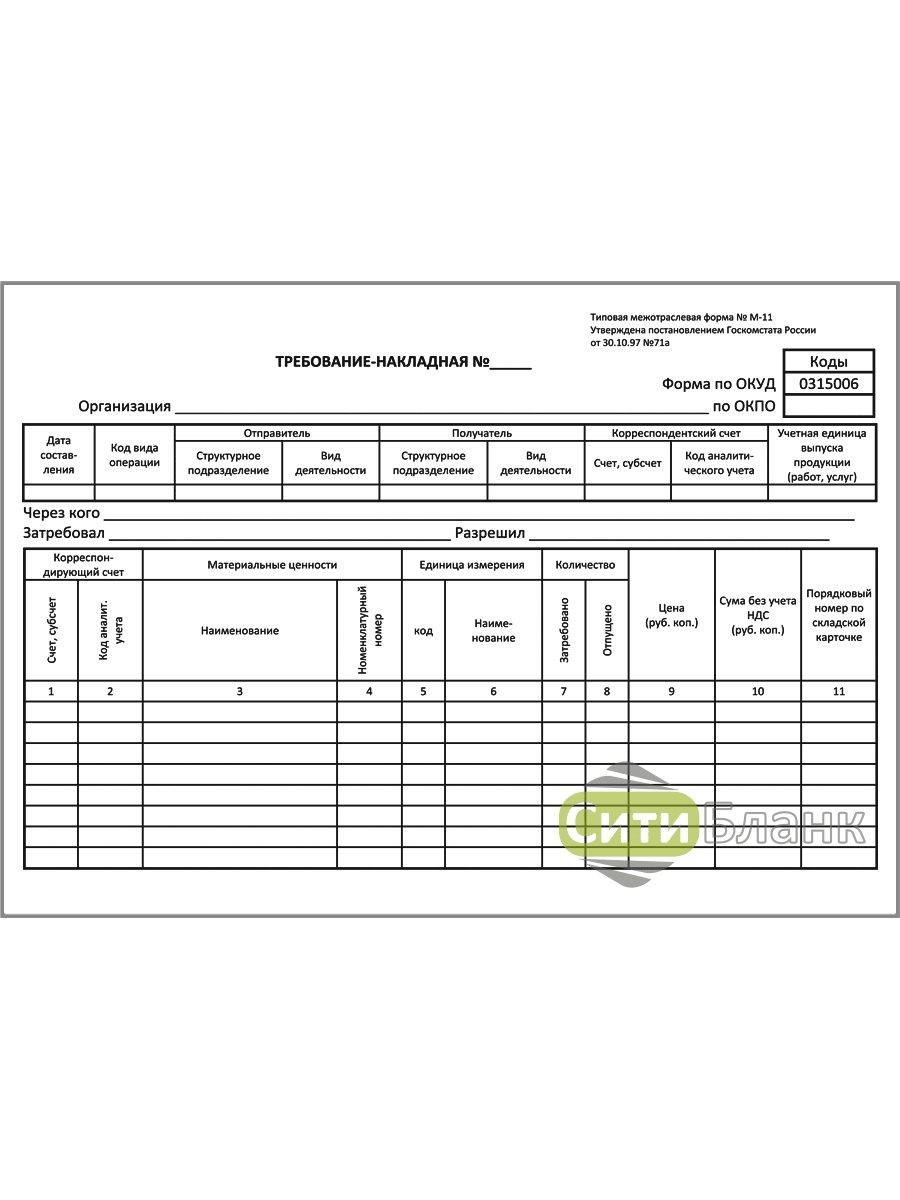 Требование со. Накладная форма №м-11. Требование-накладная форма м-11. Форма накладной м11. Форма требования накладной м-11.