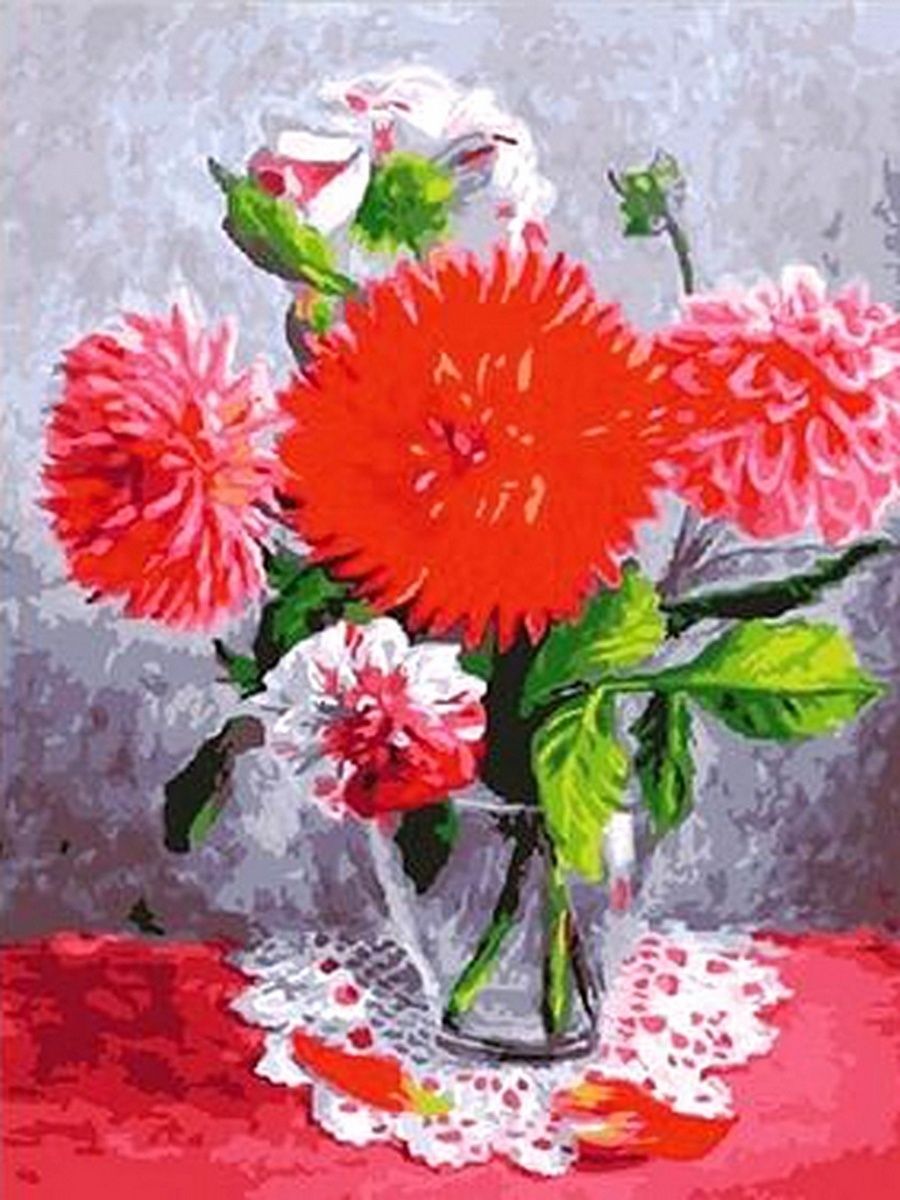 Исаак Грюневальд натюрморт цветы красные георгины