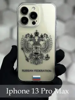 Чехол на iPhone 13 Pro Max с принтом Герб РФ с флагом