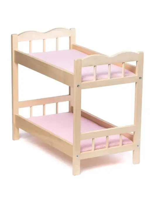 Двухъярусная деревянная кровать для кукол