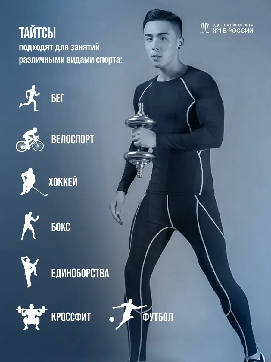 Тайтсы мужские для спорта, фитнеса, бега, тренажерного зала IRON TEAM 50863683 купить за 599 ₽ в интернет-магазине Wildberries