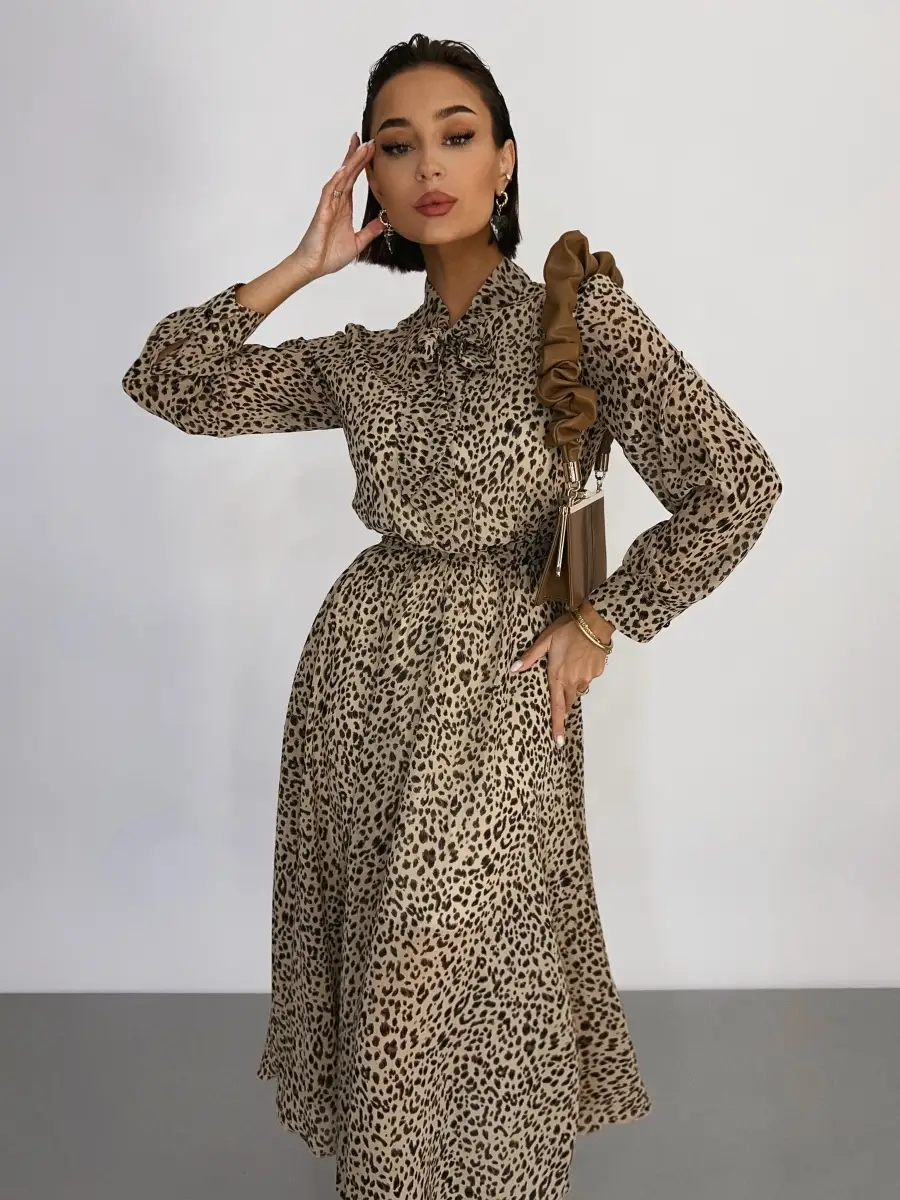 Леопардовое длинное платье с чем носить (69 фото)