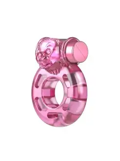 Розовое эрекционное виброкольцо Pink Bear