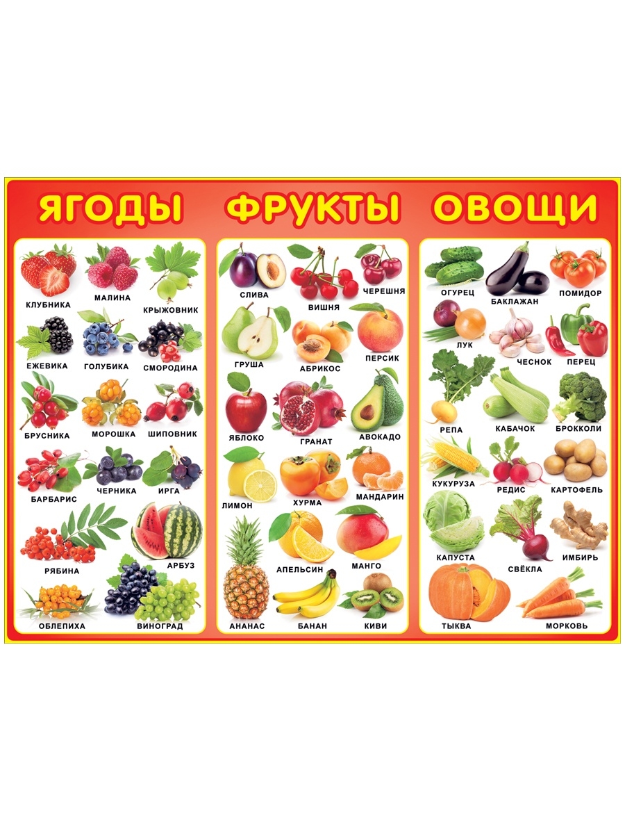 Плакат овощи фрукты ягоды