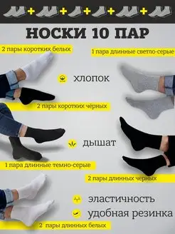 Носки набор 10 пар однотонные