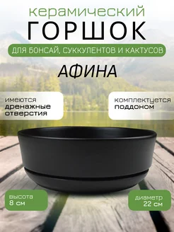 Горшок для бонсай, суккулентов и кактусов с поддоном D22см