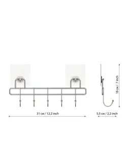 Крючки для ванной Планка с 5 крючками Без сверления