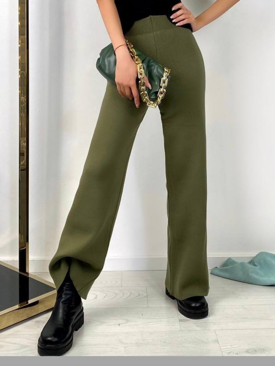 Трикотажные тёплые домашние брюки/штаны клеш прямого кроя с высокой талиейна резинке WS 62930782 купить в интернет-магазине Wildberries