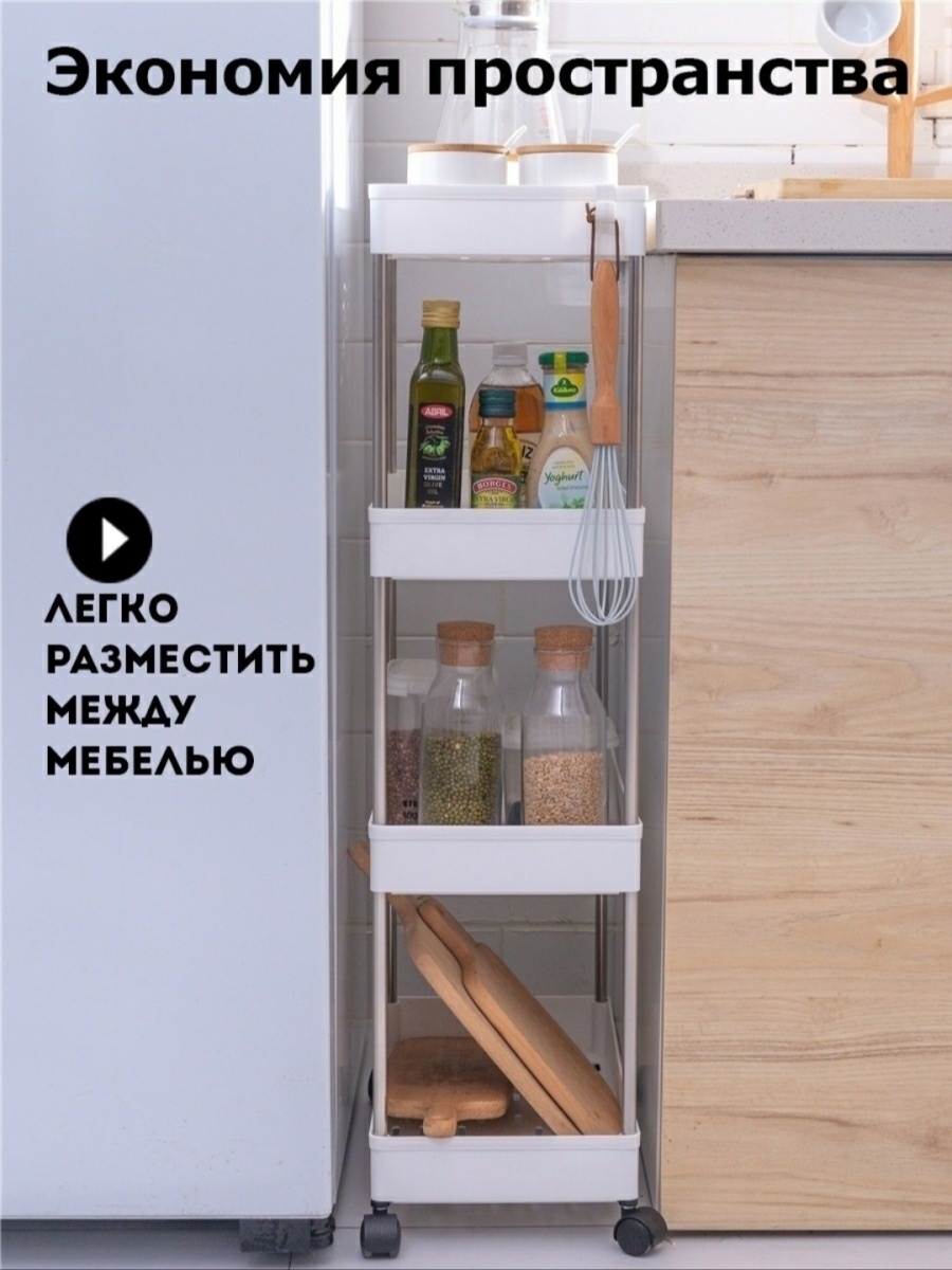 Стеллаж на колесиках для кухни за холодильником