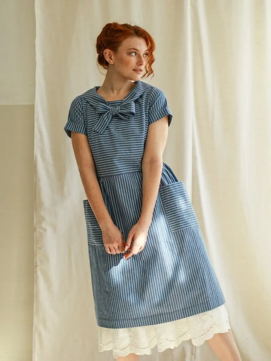 Платье в морском стиле Скромное обаяние 66510711 купить за 523 900 сум в интернет-магазине Wildberries