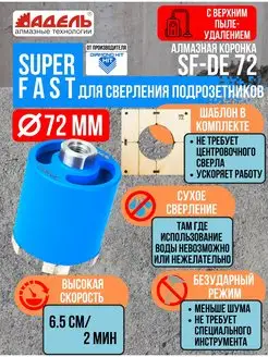 Коронка алмазная 72мм Super Fast+Шаблон