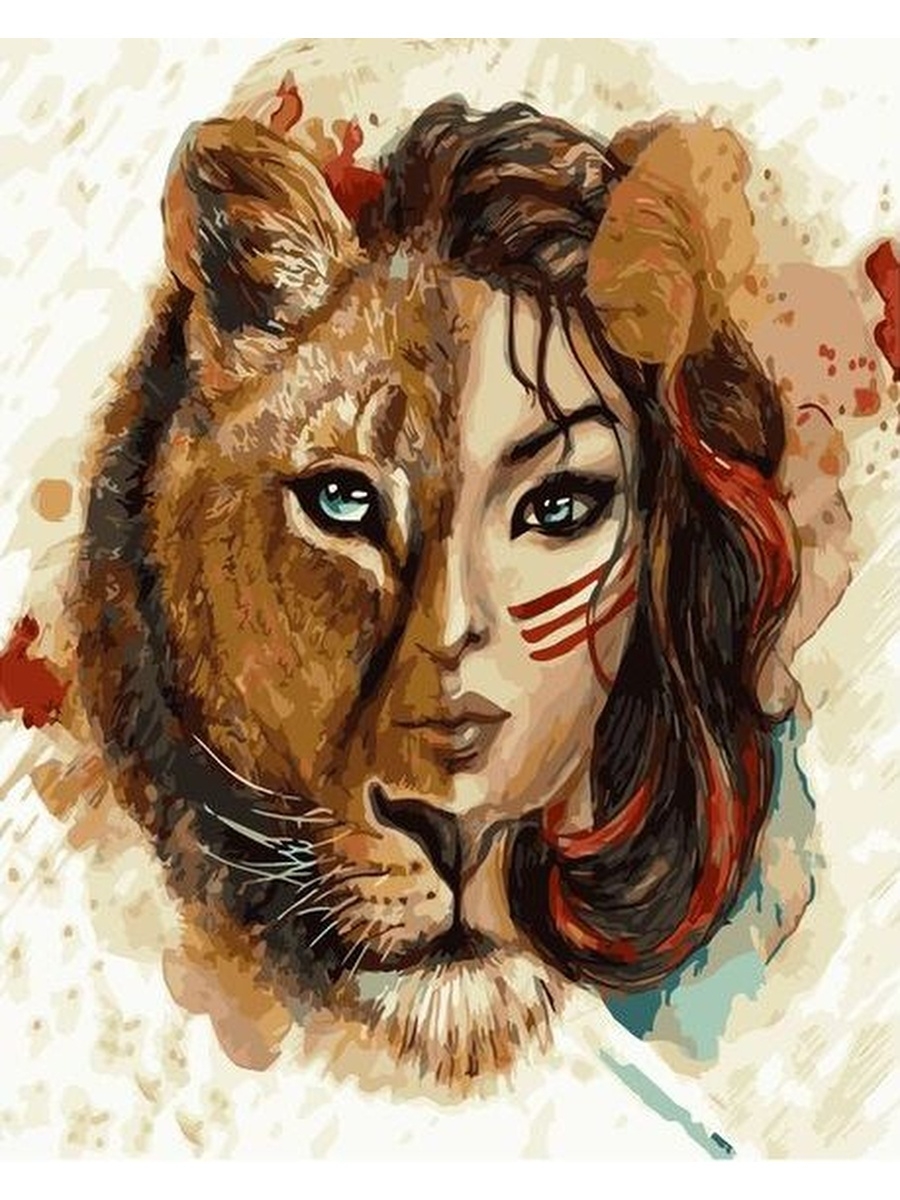 фото раскраска женщина тигр луна зимой